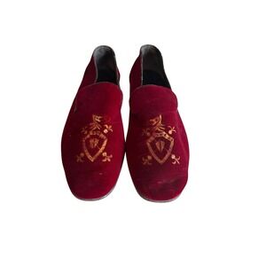 Evans Smoking Slippers Burgundy Red Velvet Custom Grade Crest Loafers